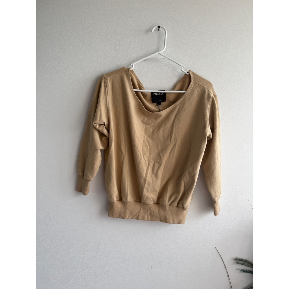 L'AGENCE Kimora Off Shoulder Top Camel Tan Cotton Modal Sweatshirt XS 8616FTN